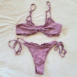 Light Purple Frilled Tie String Bikini *Top & Bottoms, No Padding* | Size L